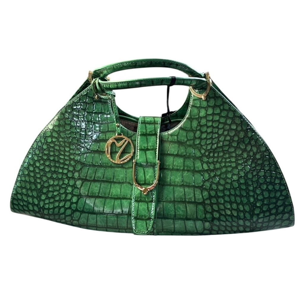 NEW Miracle Zone Green Croc Embossed Satchel Handbag Gold Hardware NJ0001 GN
